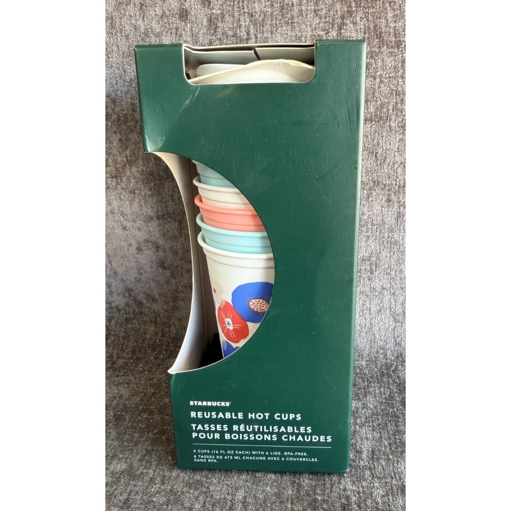 Starbucks Reusable Hot Cups‎ 6 Pack Floral Spring 16 oz SKU 011110564 New